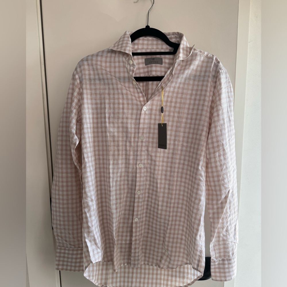 Canali cotton linen check shirt
